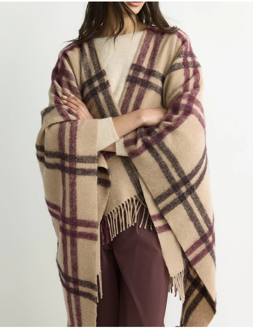 Allie - geruite poncho in wolmix