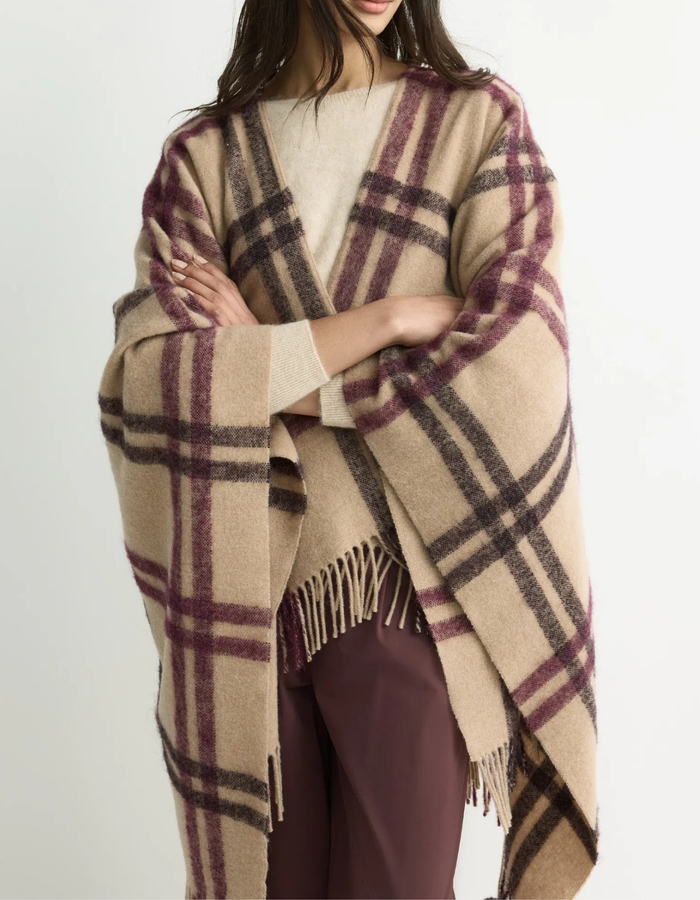 Allie - geruite poncho in wolmix