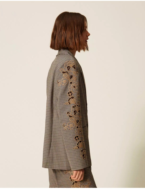  blazer pied-de-poule avec broderies