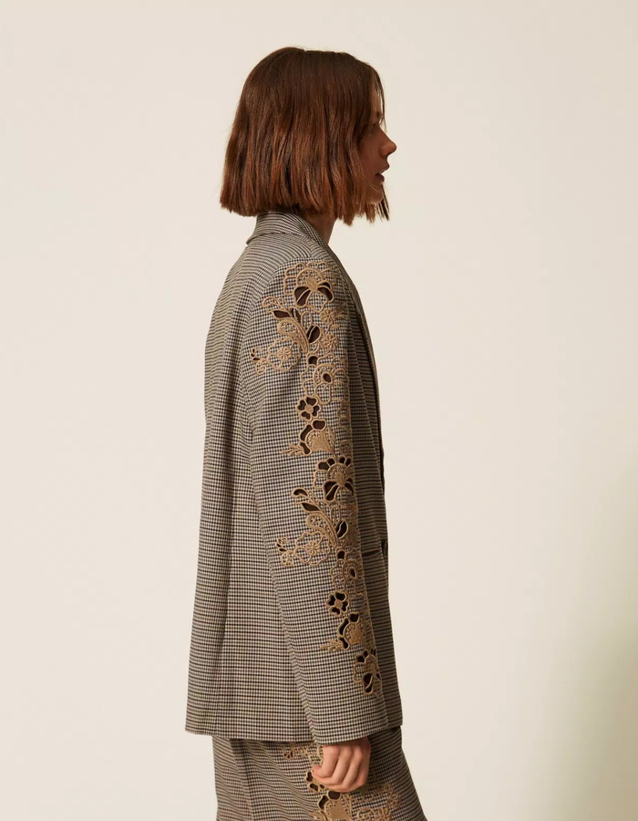  blazer pied-de-poule avec broderies
