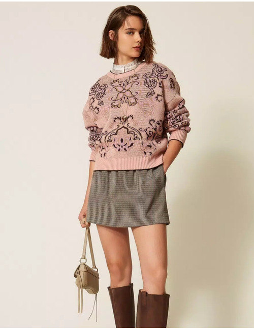 pull jacquard en mélange de laine à motif tapisserie