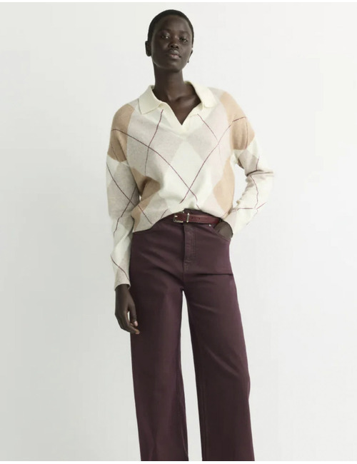 Sandrine - Pull polo à carreaux en mélange de laine et cachemire