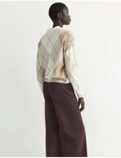 Sandrine - Pull polo à carreaux en mélange de laine et cachemire