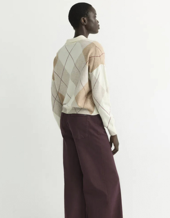 Sandrine - Pull polo à carreaux en mélange de laine et cachemire