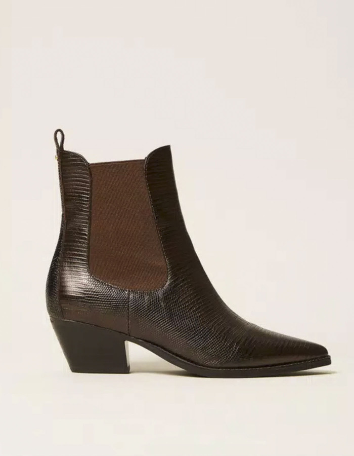 Bottines en cuir avec imprimé serpent