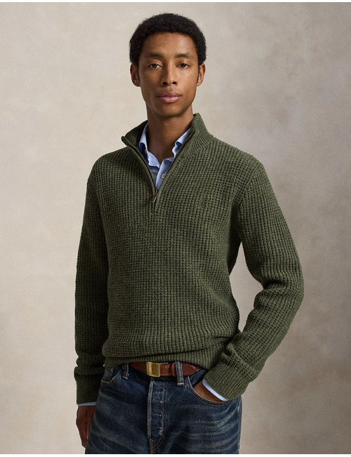 Pull en laine et coton à maille gaufrée avec col zippé