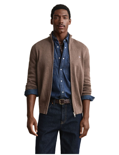 Classic katoenen Cardigan met ritssluiting bruin gemêleerd