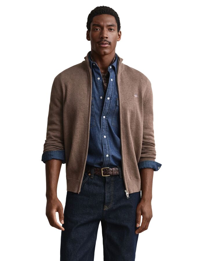 Classic katoenen Cardigan met ritssluiting bruin gemêleerd