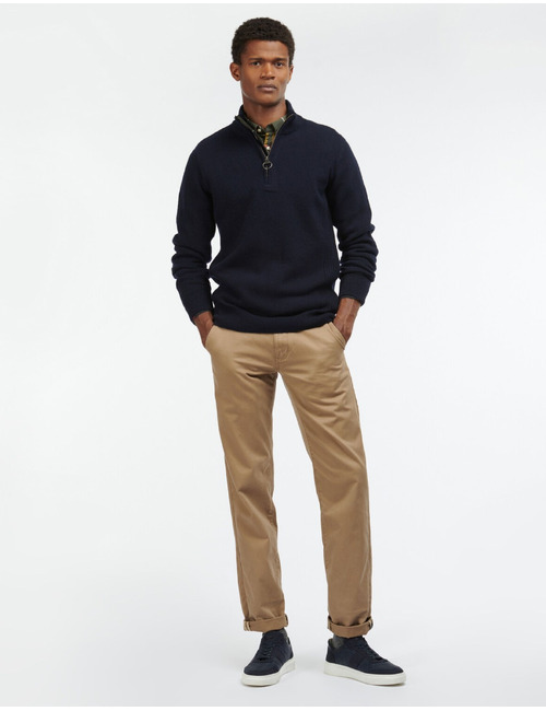 Half zip gebreide trui met tartan elleboogpatches
