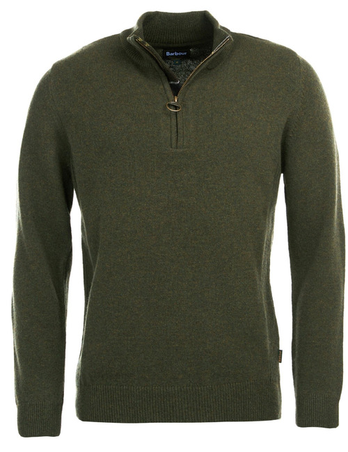 Half zip gebreide trui met tartan elleboogpatches