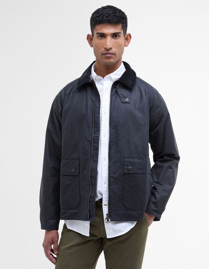 Veste cirée avec col en velours côtelé