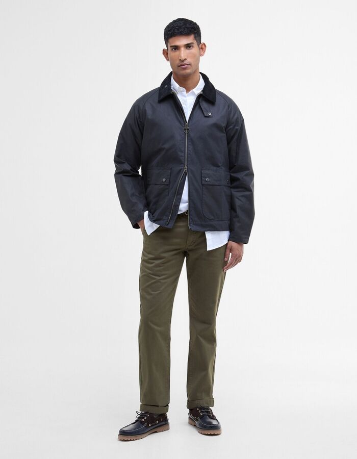 Veste cirée avec col en velours côtelé