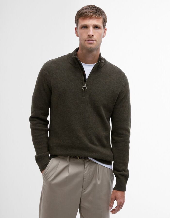 Pull en laine à demi zip avec renforts aux coudes