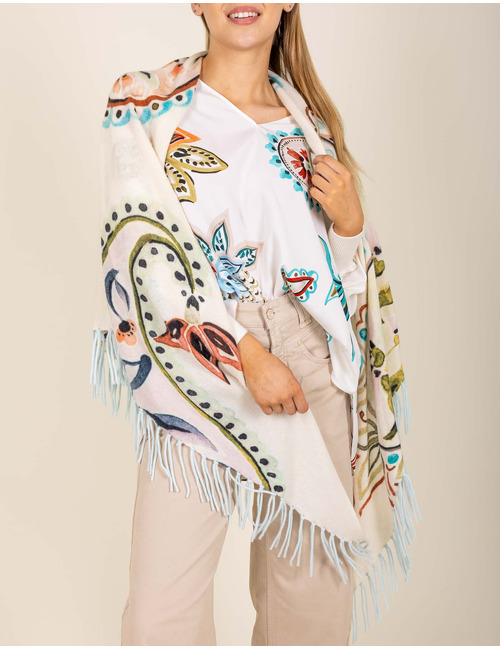Poncho long à imprimé multicolore