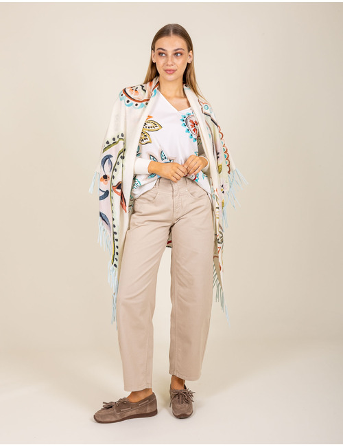 Lange poncho met kleurrijke print