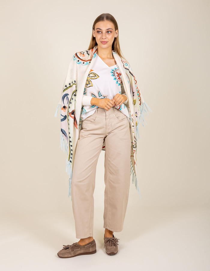 Poncho long à imprimé multicolore