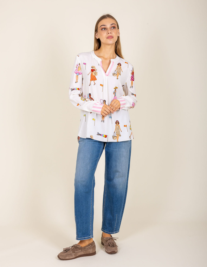 Blouse à imprimé estival ludique avec détails roses