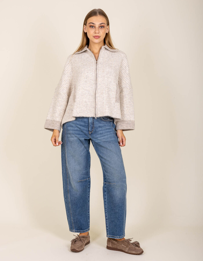 Poncho en maille avec fermeture éclair beige