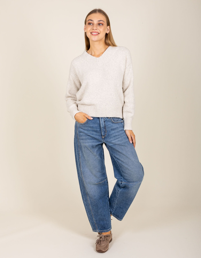 Pull en maille fine à manches longues blanc