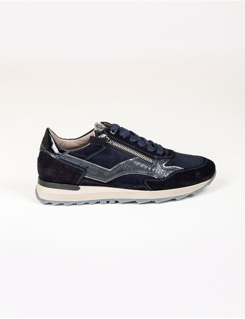 Sneakers bleues avec fermeture éclair et détails texturés raffinés