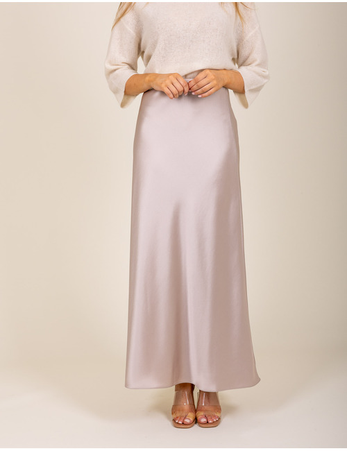 Jupe longue satinée taupe beige