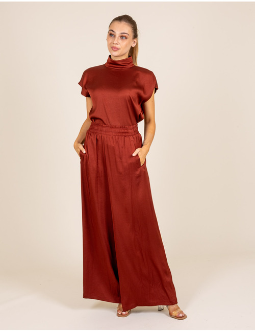 ALARIA - Satijnen blouse met opstaande kraag smoked paprika
