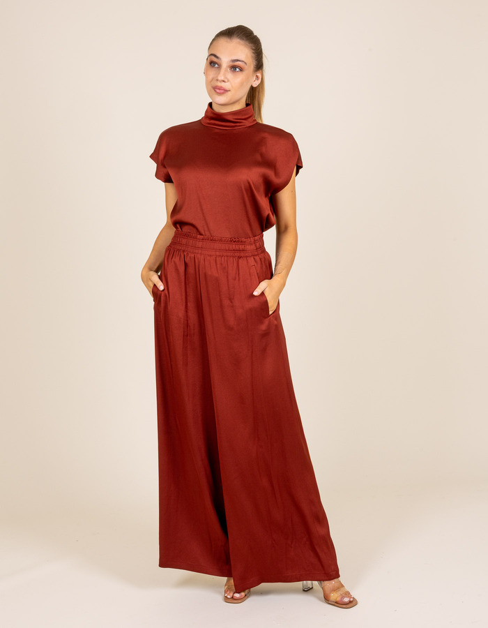 ALARIA - Satijnen blouse met opstaande kraag smoked paprika
