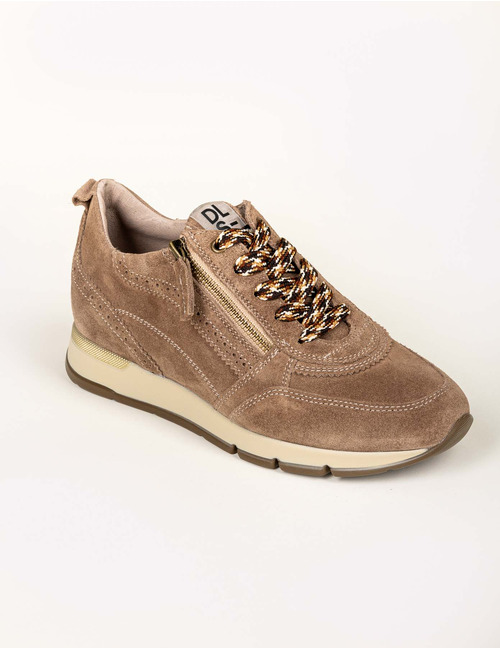 Sneakers en daim taupe avec fermeture éclair