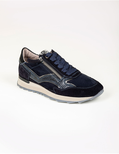 Sneakers bleues avec fermeture éclair et détails texturés raffinés