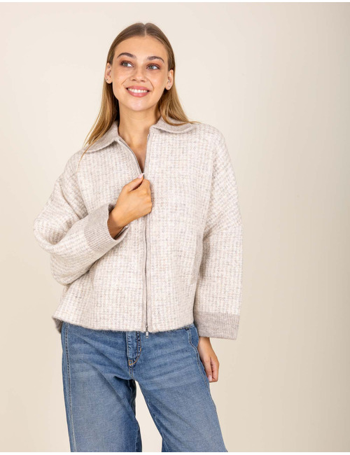 Gebreide poncho met ritssluiting in beige
