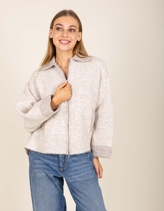 Poncho en maille avec fermeture éclair beige