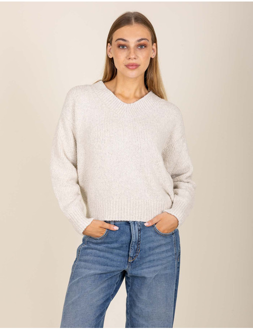 Pull en maille fine à manches longues blanc