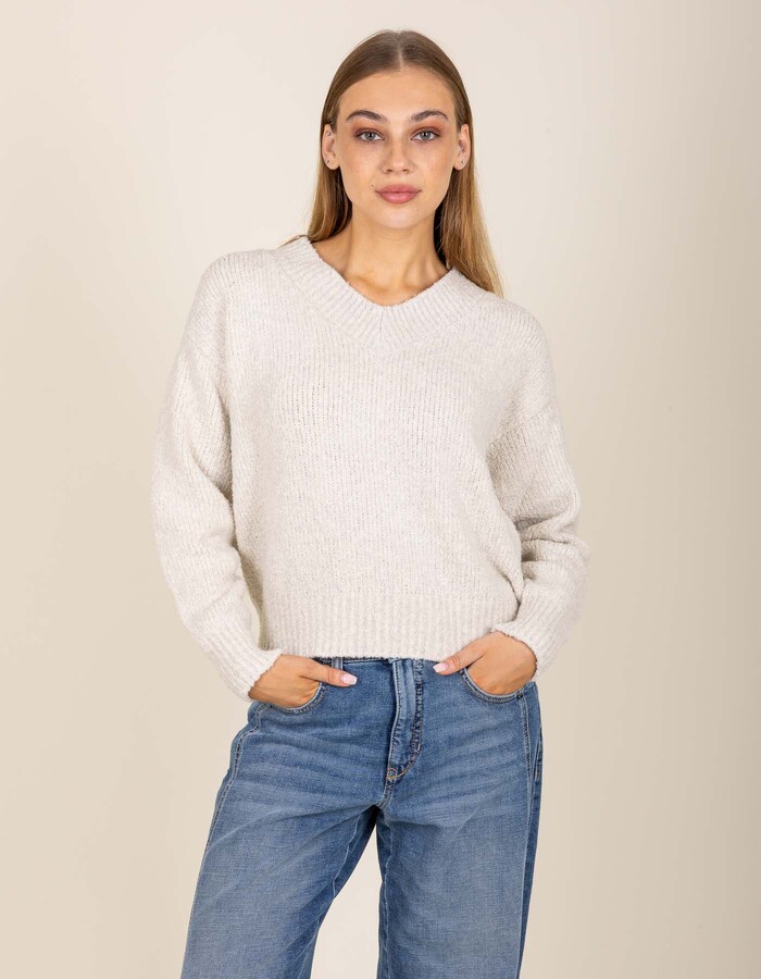 Pull en maille fine à manches longues blanc