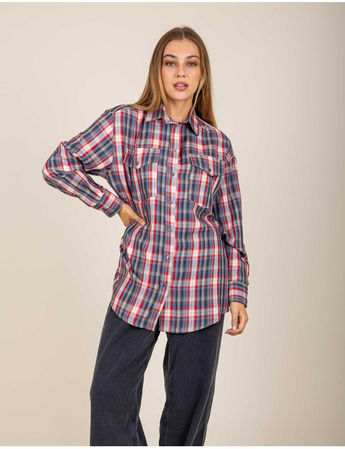 Chemise à carreaux avec double fermeture boutonnée