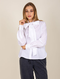 Rosaline popeline blouse met strikhals