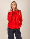 Rosaline - popeline blouse met strikhals