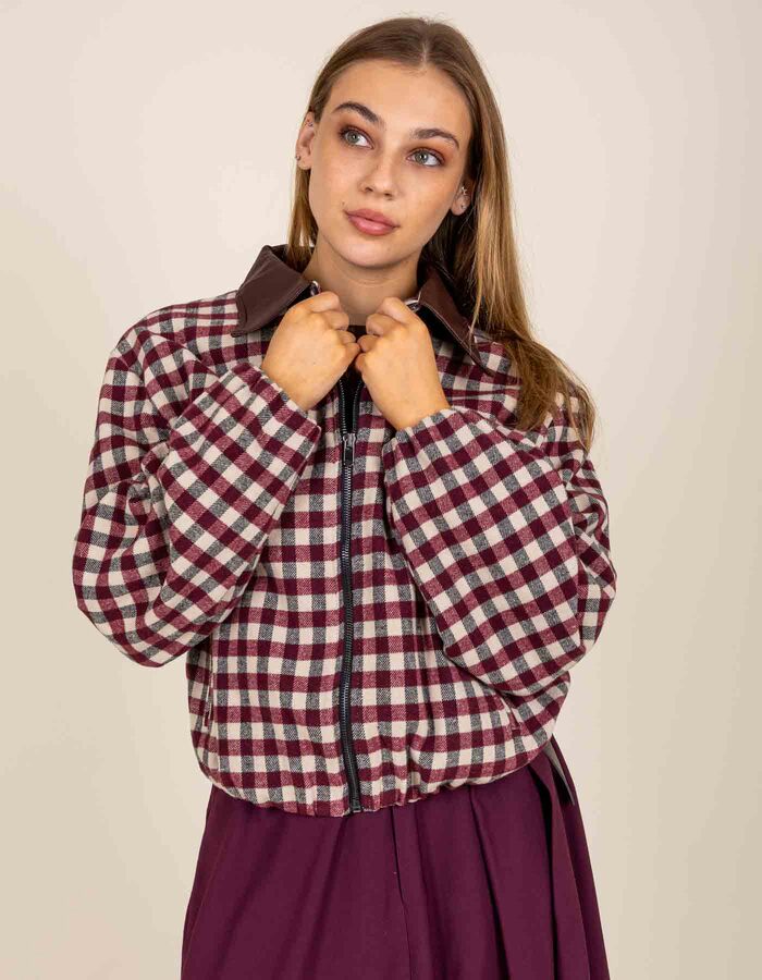 Bastion - Veste bomber à carreaux bordeaux 