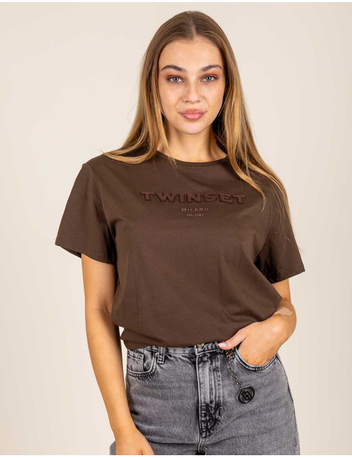 T shirt met geborduurd logo en korte mouwen