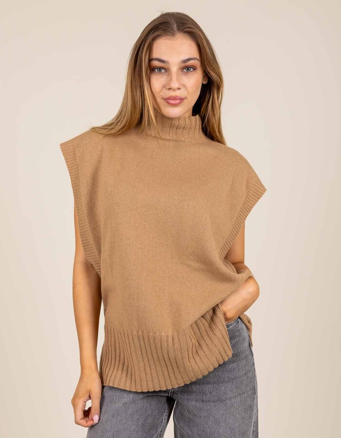 Twinset gilet zonder mouw camel
