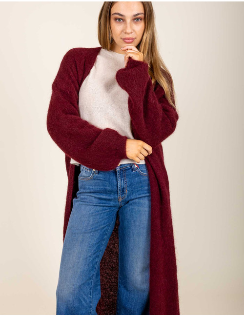 TANJA - Gilet long en maille bordeaux