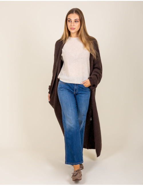 TANJA - Gilet long en maille brun foncé