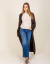 TANJA - Gilet long en maille brun foncé