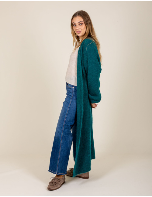 TANJA - Gilet long en maille vert foncé