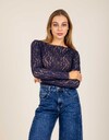Giselle - T-shirt transparent à manches longues bleu marine