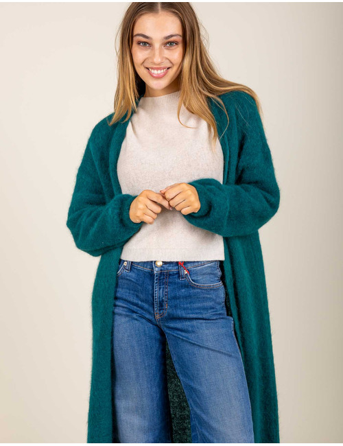 TANJA - Gilet long en maille vert foncé