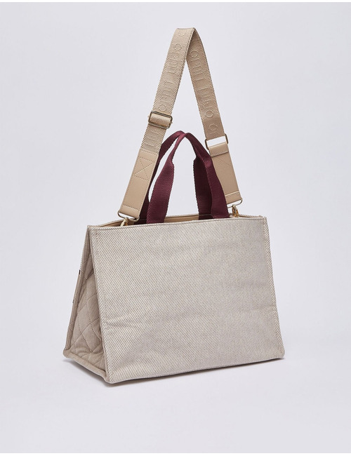 Grote beige shopper van textiel