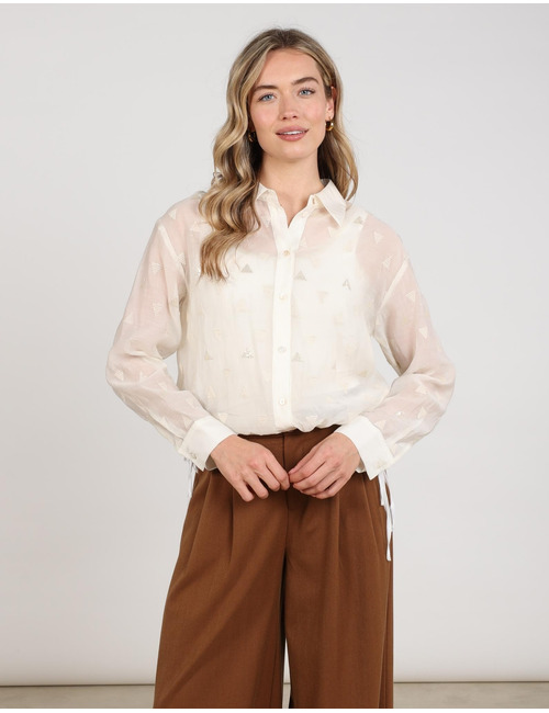 Ally - chemisier avec broderies et lien à nouer