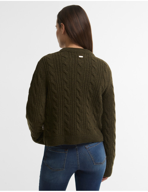 Kabelgebreide sweater in olijfgroen