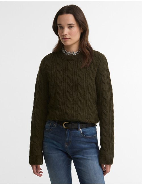 Kabelgebreide sweater in olijfgroen