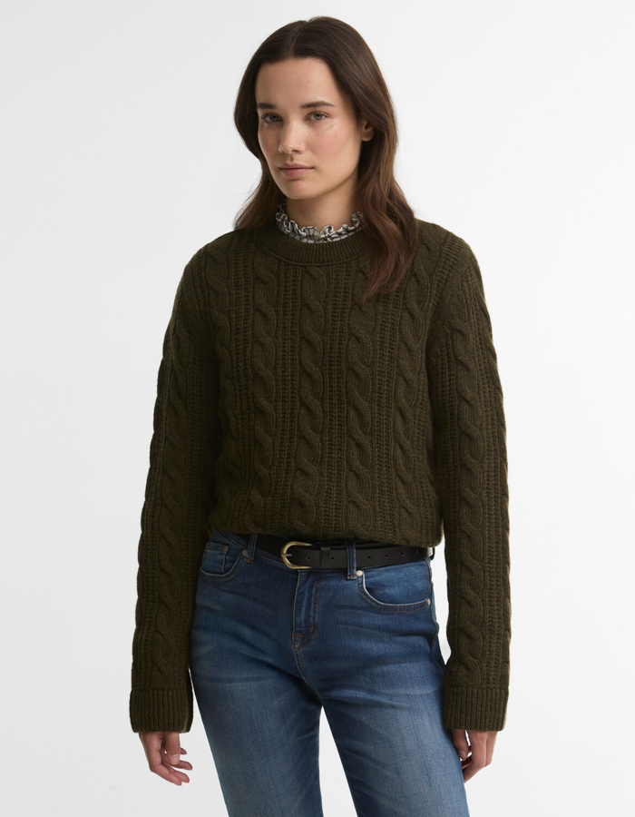 Kabelgebreide sweater in olijfgroen